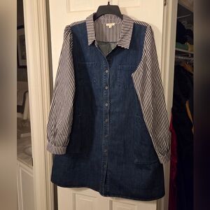 Striped Sleeve NWOT Denim Dress